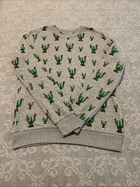Mighty Fine Gray Crewneck Sweatshirt with Cactus Print NWOT (Size S)